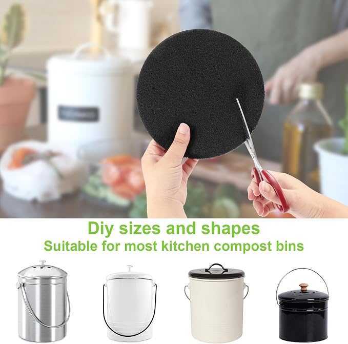 ddLUCK 6 Pack Kitchen Compost Bin Filter, Round Food Waste Bins Activated - Image 3