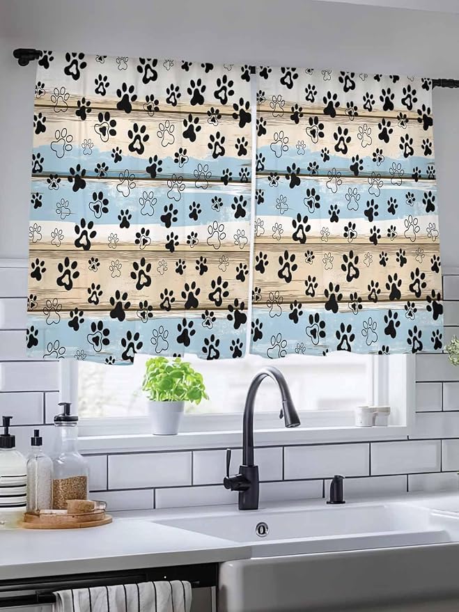 Sheer Curtains 45 Inch Length, Vintage Farmhouse Rustic Wooden Grain Privacy - Image 5