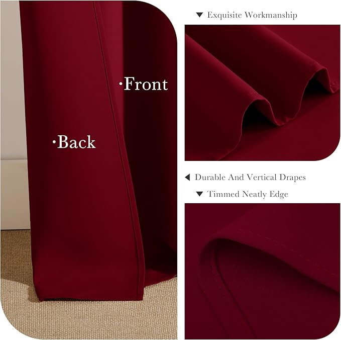 PONY DANCE Blackout Curtain Panels - Red Drapes Christmas Home Decoration Modern Elegant Back Tab Rod Pocket Curtains Room Darkening Energy Saving for Bedroom, 42 x 45 inch, Red, One Pair