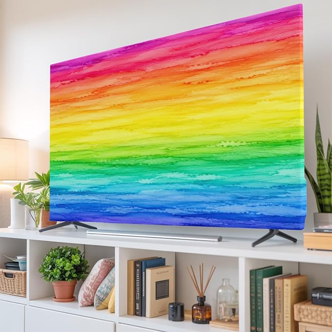 Rainbow Ripple Watercolor Gradient Indoor TV Cover, Elastic TV Screen Protector - Image 6