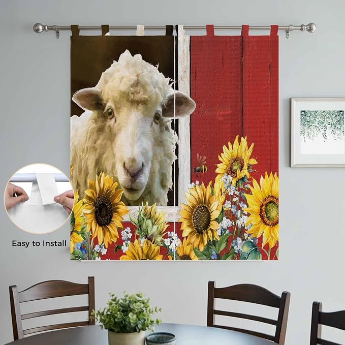 Sheep Flowers Bathroom Curtains 63 Inch Length, Window Curtains Tab Top - Image 4