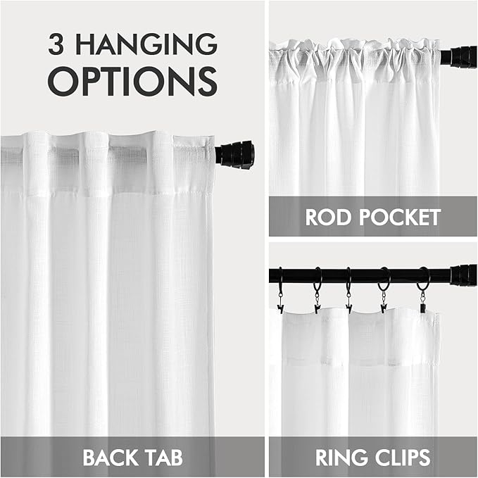 MIULEE White Linen Curtains 102 Inch Long 2 Panels for Bedroom Living Room, Soft Thick Linen Textured Back Tab Window Drapes Semi Sheer Light Filtering Rod Pocket Modern Farmhouse Decor