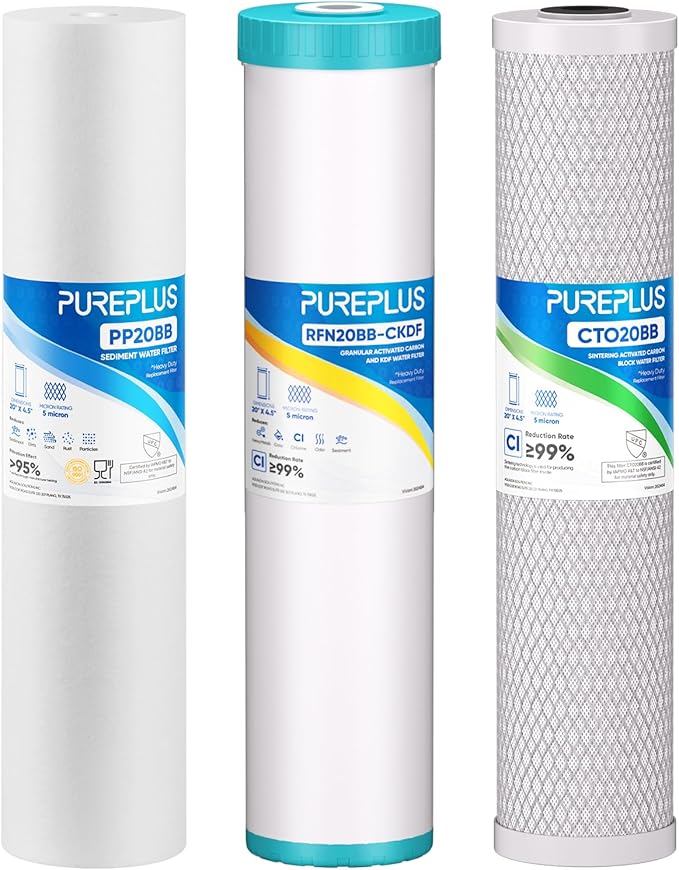 PUREPLUS 4.5"x 20" 3-Stage Whole House Water Filter Cartridge Combo Kit by PUREPLUS