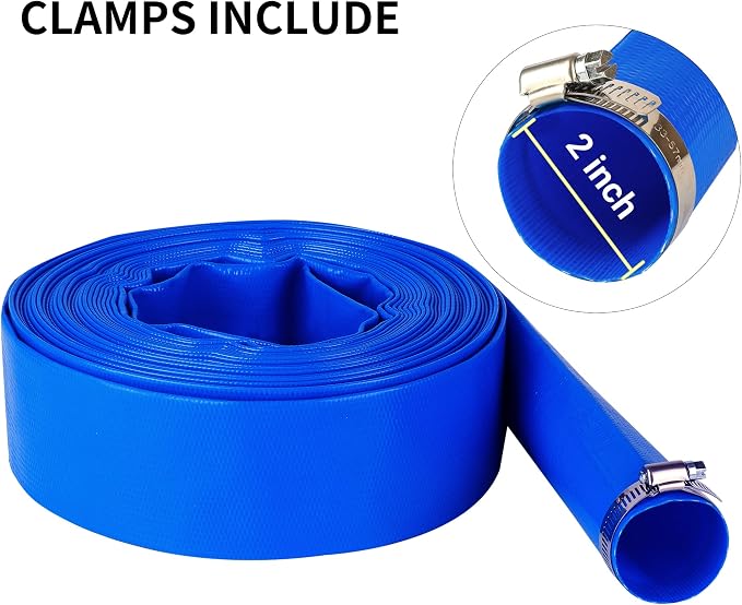 2" x 100 FT Pool Backwash Hose Blue Heavy Duty Reinforced PVC Lay Flat Water - Image 3