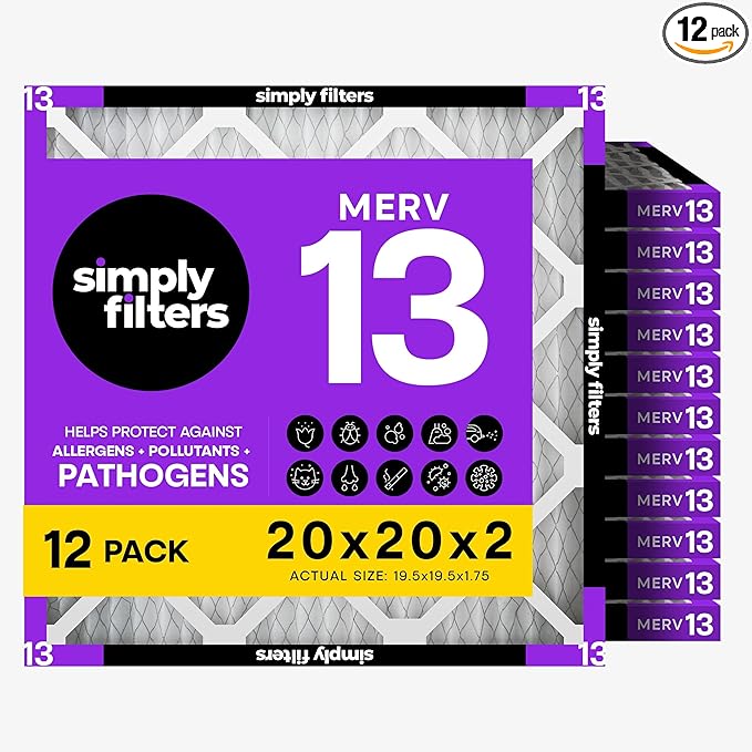 Simply 20x20x2 Air Filter, MERV 13, 12 Pack, Furnace Air Filter by SimplyFilters