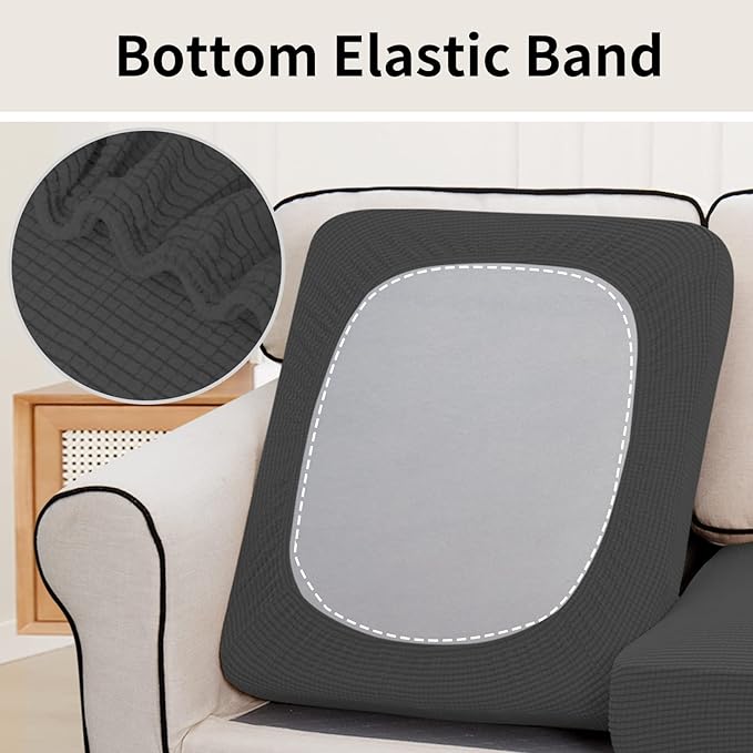 Easy-Going Stretch Individual Loveseat Couch Cushion Cover Sofa Cushion Furniture Protector Sofa slipcover Soft Flexibility with Elastic Bottom (2-Piece Loveseat Cushion Cover, Dark Gray)