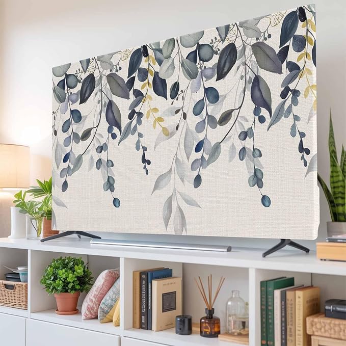 Gradient Blue Eucalyptus Leaf Indoor TV Cover, Elastic TV Screen Protector - Image 6