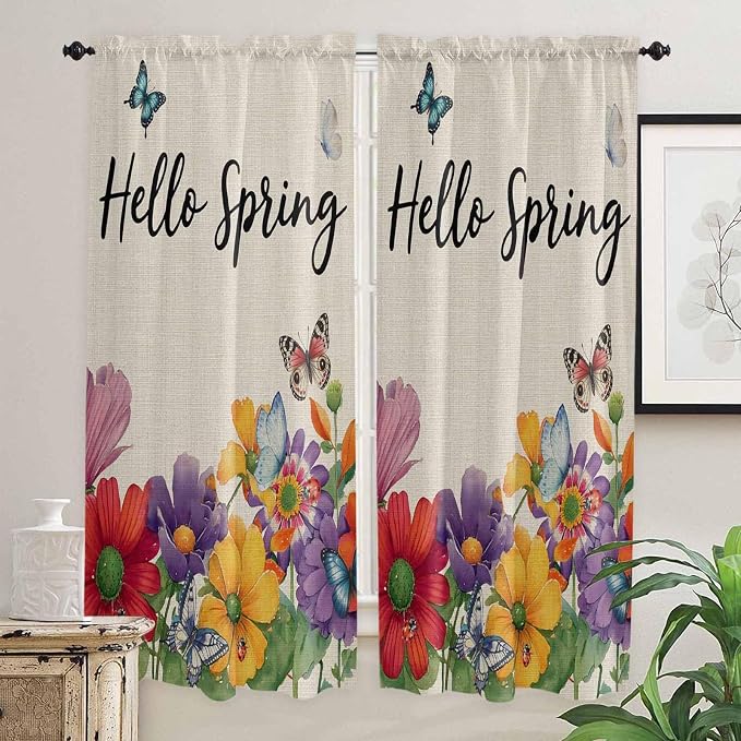 Spring Flowers Living Room Curtains 72 Inches length, Farmhouse Vintage Country - Image 2