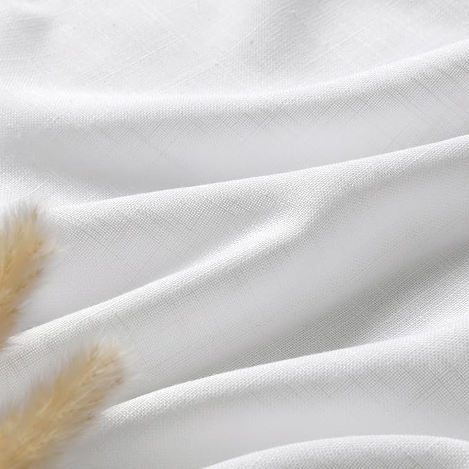 White Semi Sheer Linen Curtains 92 inch Length for Living Room Back Tab Rod Pocket Modern Farmhouse Coastal Decor Off White Cotton Textured Gauze Curtains 92 inches Long for Dining Room Office
