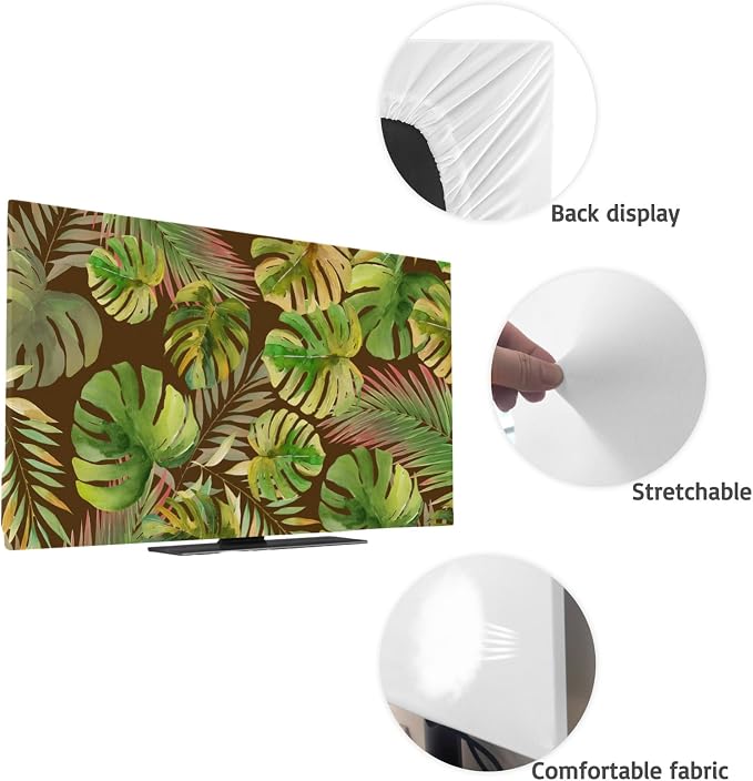 Abstract Olive Monstera Tropical Leaves Indoor TV Cover, Elastic TV Screen - Image 7
