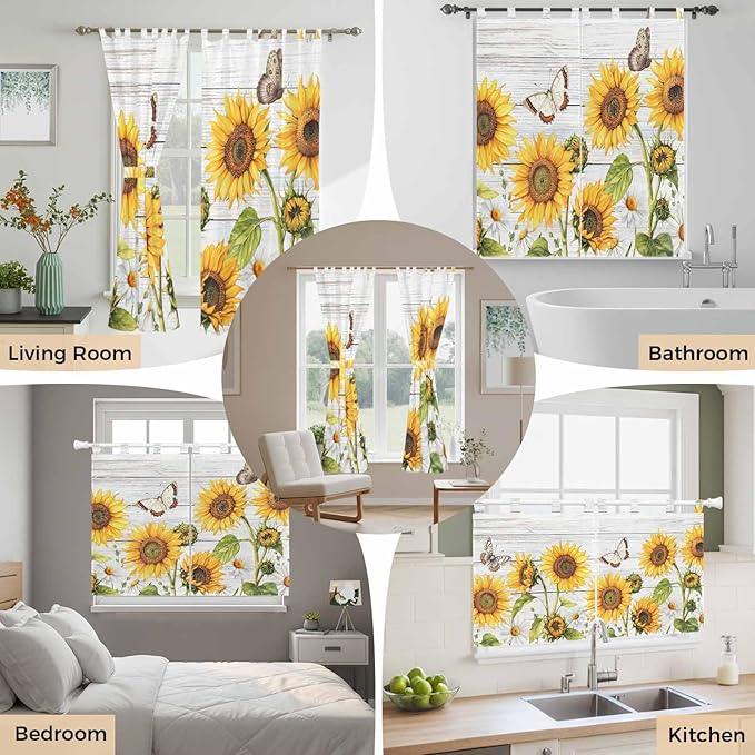 Yellow Sunflowers Living Room Curtains 84 Inch Length, Window Curtains Tab Top - Image 7
