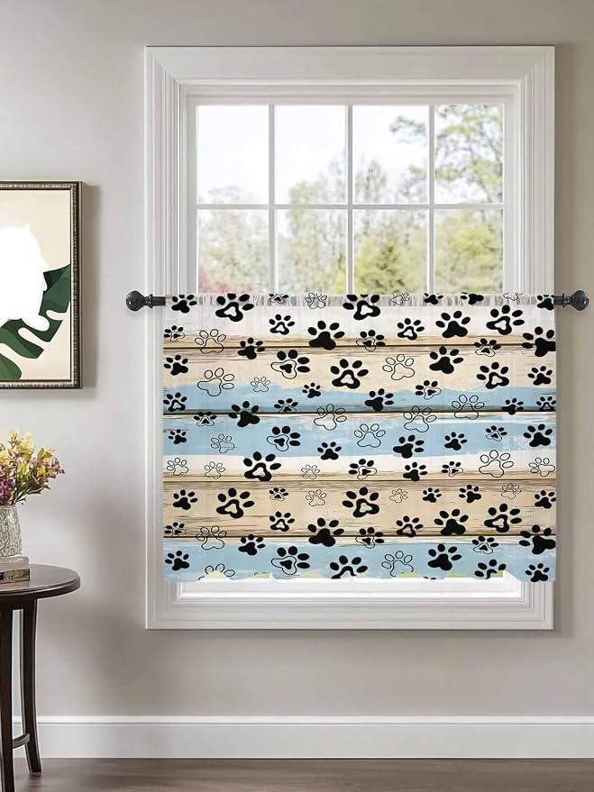 Sheer Curtains 45 Inch Length, Vintage Farmhouse Rustic Wooden Grain Privacy - Image 2