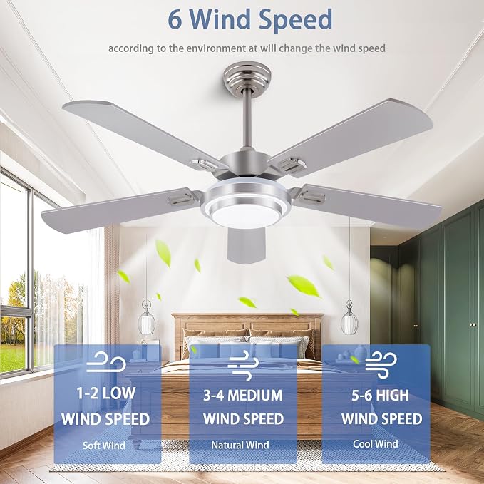 QUTWOB 52" Brushed Nickel Ceiling Fans, Farmhouse 5 Blades Ceiling Fans - Image 3