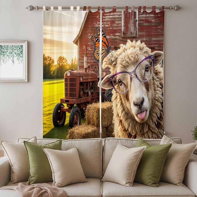 Farm Sheep Living Room Curtains 84 Inch Length, Window Curtains Tab Top - Image 3