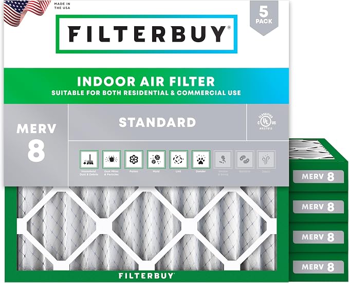 Filterbuy 12x12x2 Air Filter MERV 8 Essential Dust & Allergy Defense, by Filterbuy