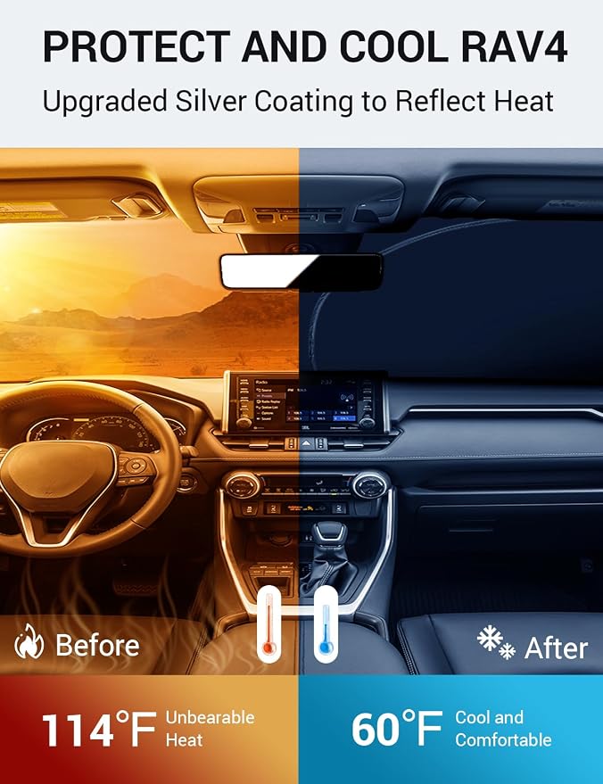 Proadsy Front Windshield Sun Shade Foldable RAV4 Sunshade Protector Custom Fit - Image 3