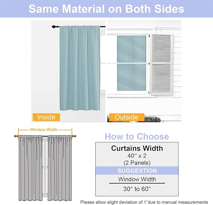 Simplebrand Ava Aqua Short Blackout Curtains for Bedroom 54 Inches Long 2 Panels Set, Solid Thermal Insulated, Energy Saving Window Treatment Curtains Blackout Drapes, W40 x L54 Inch, Aqua