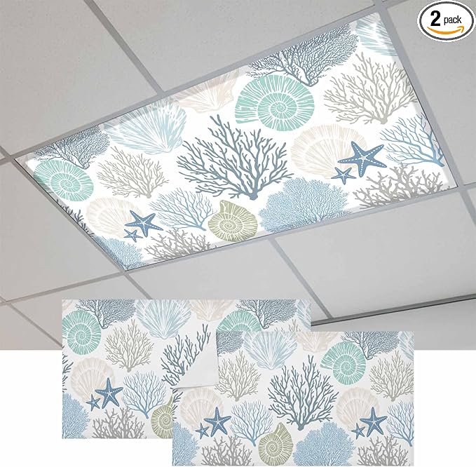 2 Pack Coral Sea Snail Starfish Fluorescent Light Covers Green Blue Costal by Unknown