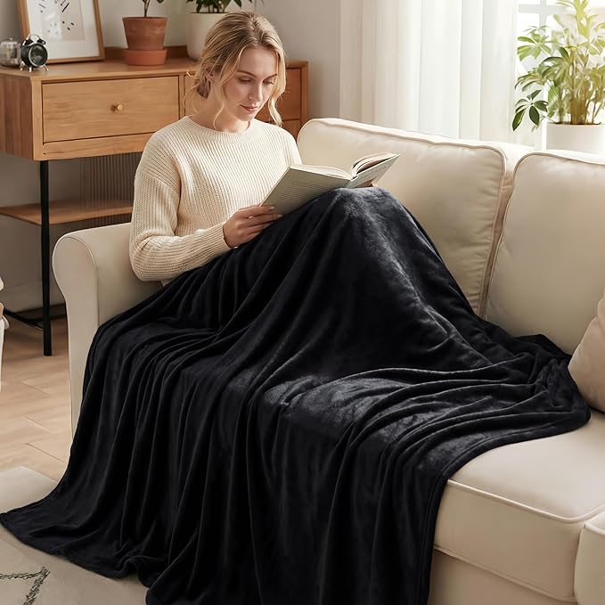 Exclusivo Mezcla Fleece Blankets Queen Size for Bed, Super Soft and Warm, All Season, Cozy, Plush, Lightweight, 90x90 Inches, Black