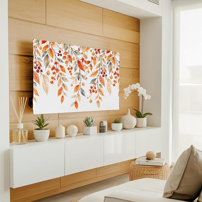 Autumn Leaves Orange Watercolor Indoor TV Cover, Elastic TV Screen Protector - Image 3