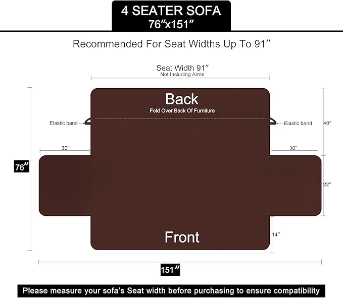 U-NICE HOME 4 Seater Sofa Cover 91 Inch Large Couch Covers for 4 Cushion Couch with Elastic Straps Water Resistant Furniture Protector Cover for Pets Cat (Sofa XX-Large, Coffee/Beige)