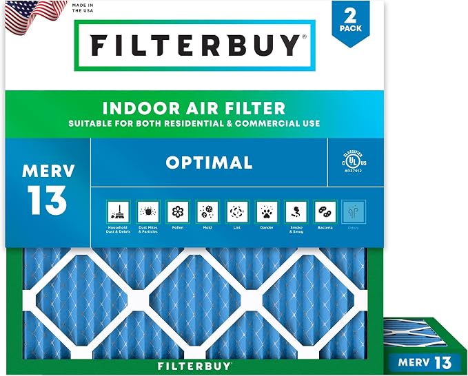 Filterbuy 17x17x1 Air Filter MERV 13 Optimal Smoke & Allergy Defense, by Filterbuy