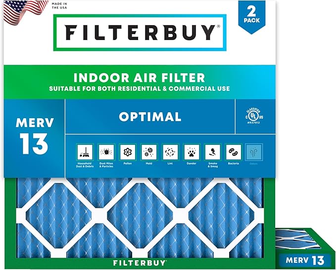 Filterbuy 19x19x1 Air Filter MERV 13 Optimal Smoke & Allergy Defense, by Filterbuy