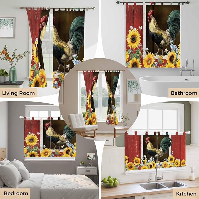Chicken Sunflowers Bedroom Curtains 63 Inch Length, Window Curtains Tab Top - Image 7