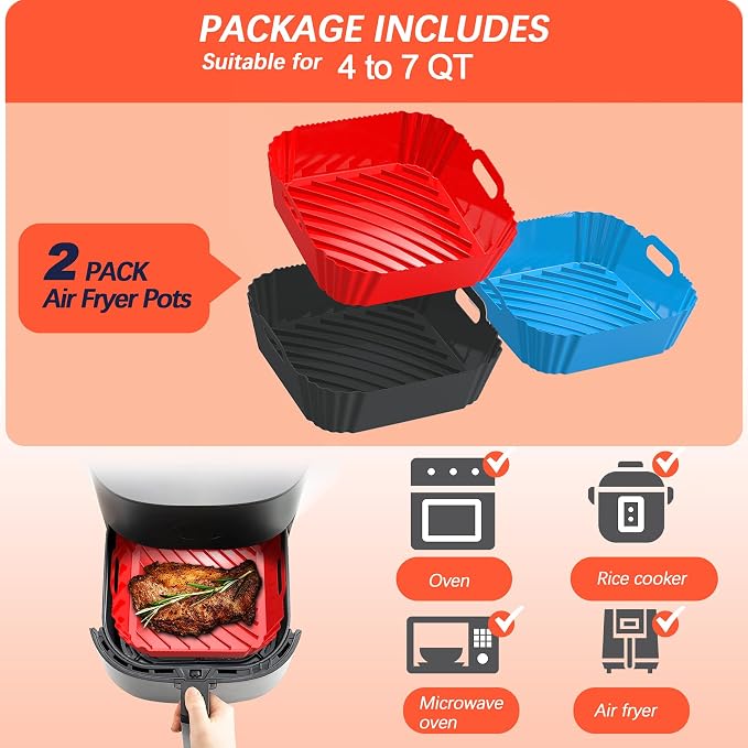 2Pcs Silicone Air Fryer Liners Reusable Square Thickened Airfryer Basket - Image 8