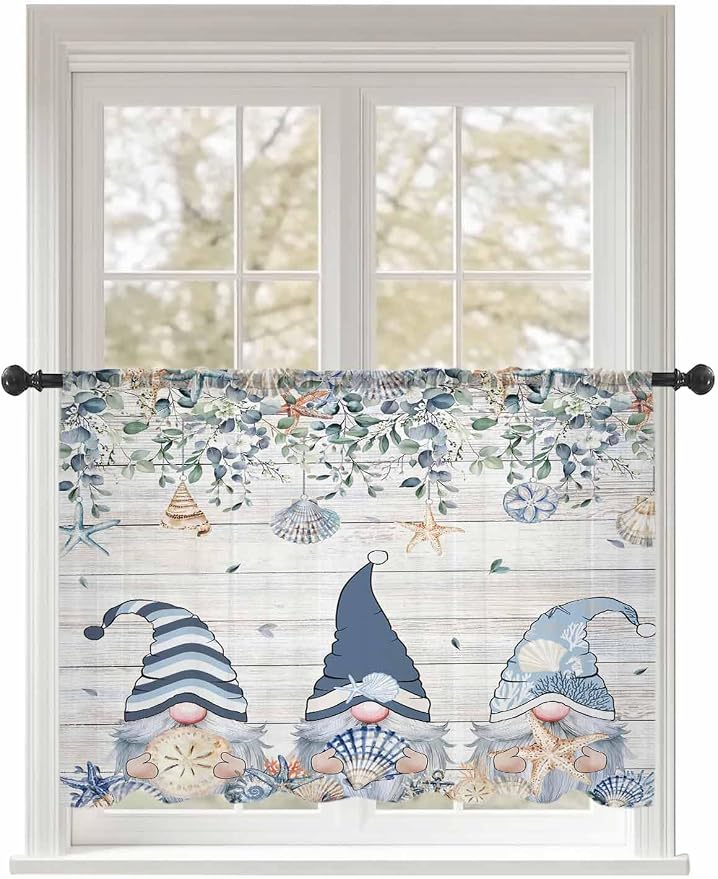 Sheer Curtains 54 Inch Length, Coastal Eucalyptus Leaf Semi Sheer Curtains by Unknown