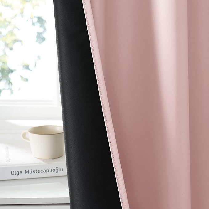 RYB HOME 100% Blackout Short Curtains for Small Window, Thermal Insulated Total Room Darkening Noise Reducing Curtains for Kitchen Bathroom Basement, 34 inches Wide by 45 inches Long, Baby Pink