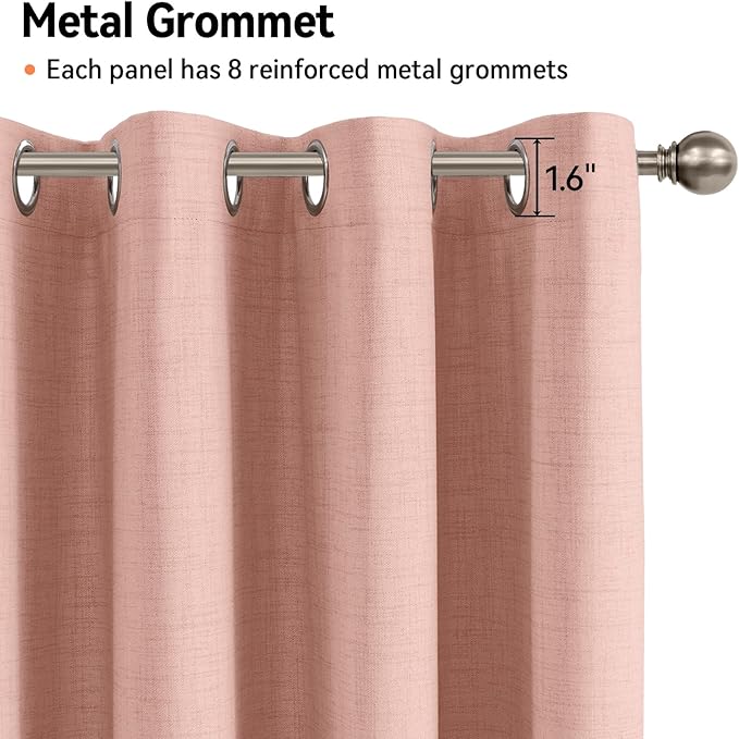 100% Blackout Shield Linen Blackout Curtains for Bedroom, Blush Pink Grommet Curtains for Living Room, Thermal Insulated Room Darkening Drapes for Nursery, Boho Home Decor, 50" W x 90" L, 2 Panels