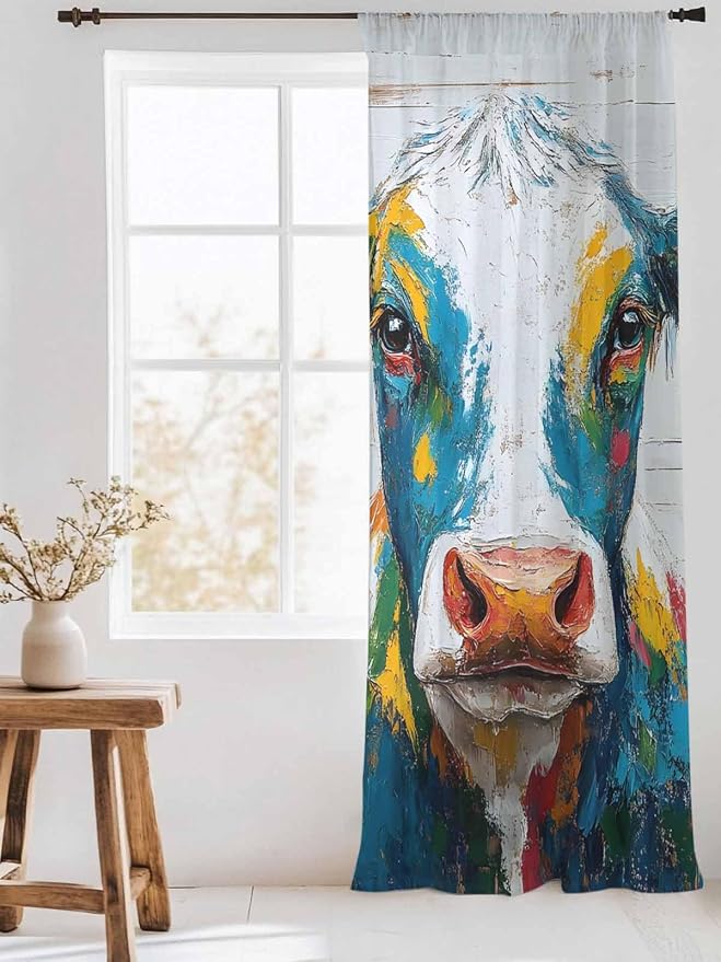 Sheer Curtains 108 Inches Long, Rustic Cow Semi Sheer Curtains Light Filtering - Image 3