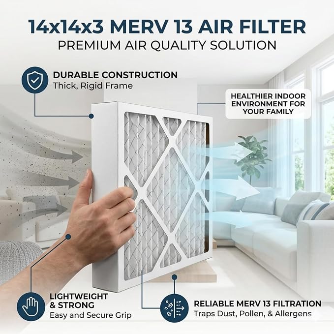 14x14x3 MERV13 Air Filter Pleated Whole House Replacements Compatible - Image 3