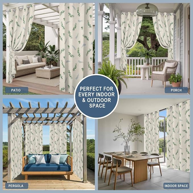 Leaf Outdoor Curtains for Patio Summer Jugal Leaves Pastoral Plant Linen - Image 8