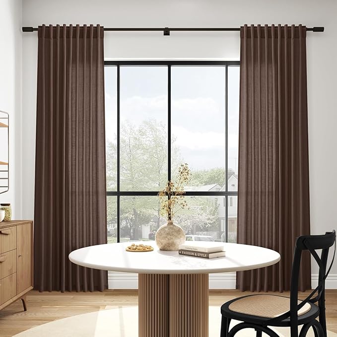 Cappuccino Linen 112 Inch Curtains for Living Room Light Filtering Semi Sheer Curtain Back Tab Modern Rustic Home Decor Neutral Drapes Floor to Ceiling High Window for Bedroom 52x112, 2 Panels