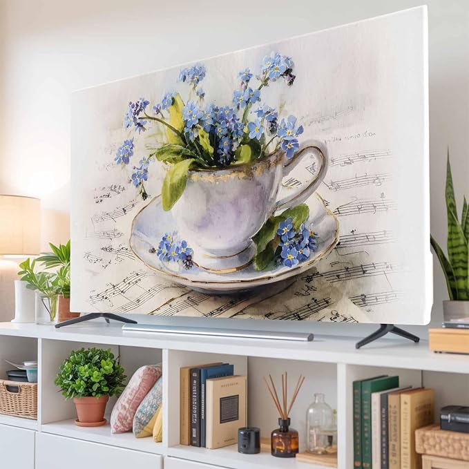 Watercolor Spring Flower Teacup Indoor TV Cover, Elastic TV Screen Protector - Image 6