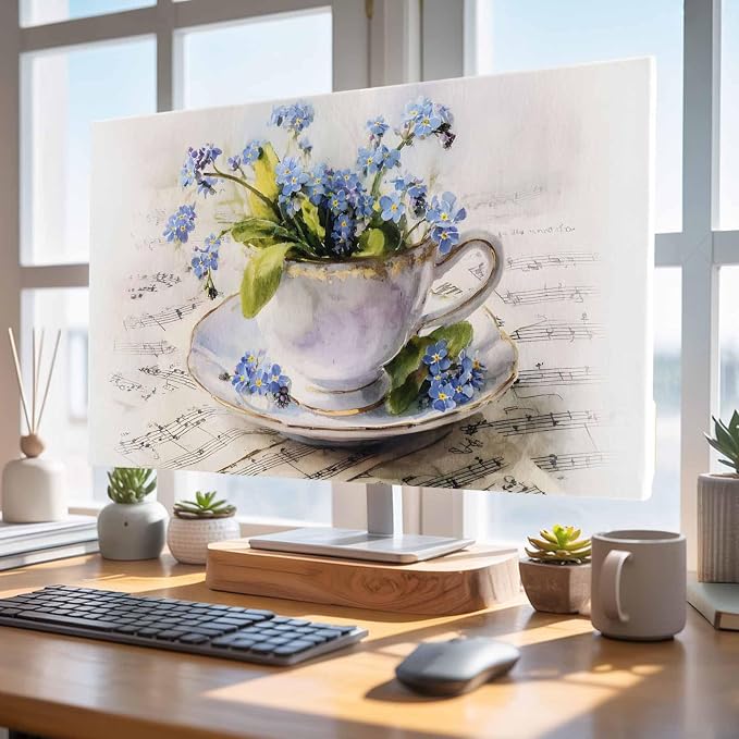 Watercolor Spring Flower Teacup Indoor TV Cover, Elastic TV Screen Protector - Image 4