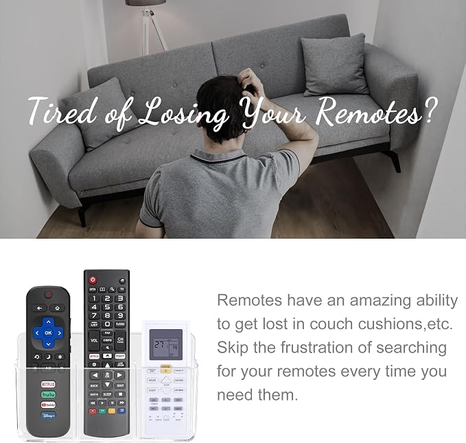 3 Slot Adjustable Remote Holder Wall Mount, TV Controller Holder Hollow Bottom - Image 3