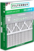 Filterbuy 20x25x5 Air Filter MERV 8 Essential Dust & Allergy Defense, Pleated by Filterbuy