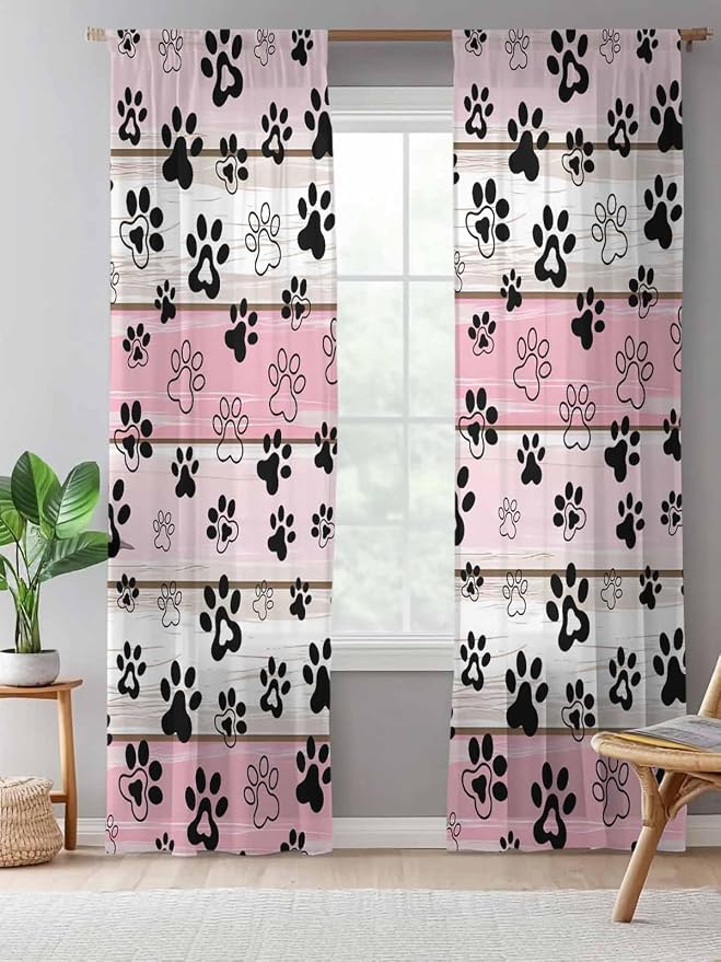Sheer Curtains 96 Inches Long, Vintage Farmhouse Country Wooden Grain Privacy - Image 5