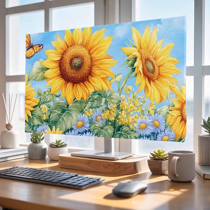 Watercolor Sunflower Butterfly Flower Leaves Indoor TV Cover, Elastic TV Screen - Image 4
