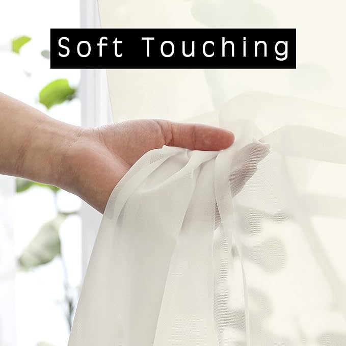 OVZME Ivory Sheer Curtains 63 Inches Long for Bedroom, Rod Pocket Light Weight Soft Voile Drapes Curtains for Basement Bathroom Bedroom Living Room, Each is 42W x 63L