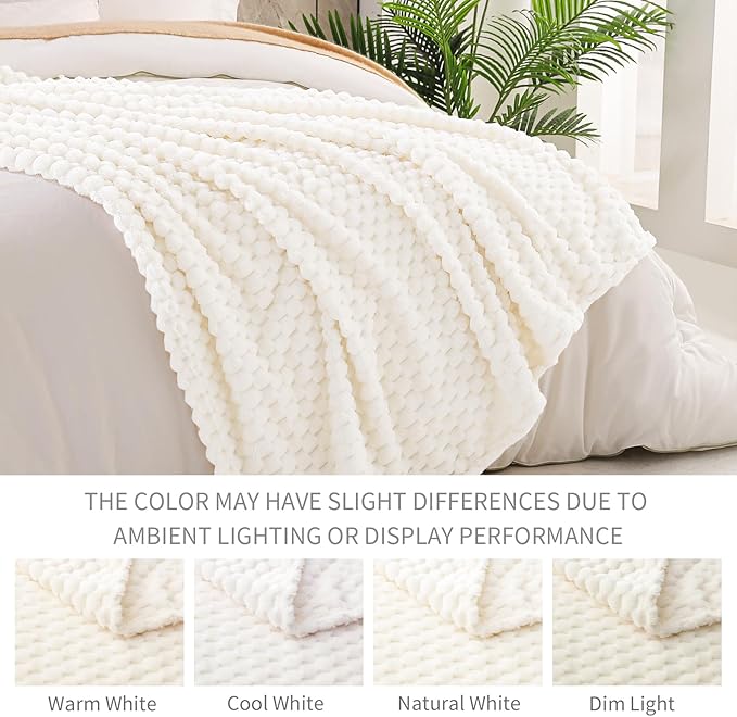 Exclusivo Mezcla Fleece Throw Blanket for Couch, Extra Large Fuzzy Ivory Bed Blankets, Soft Cozy Plush Sofa Throws for All Seasons, 50x70 Inches