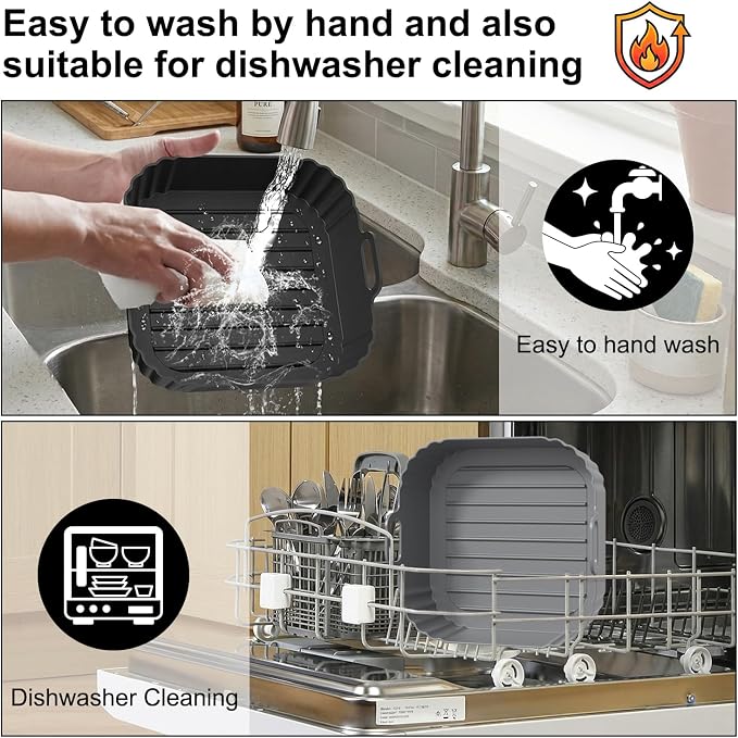 Square Silicone Air Fryer Liners 2 Pack, 8.5 Inch Reusable Air Fryer Liners - Image 7