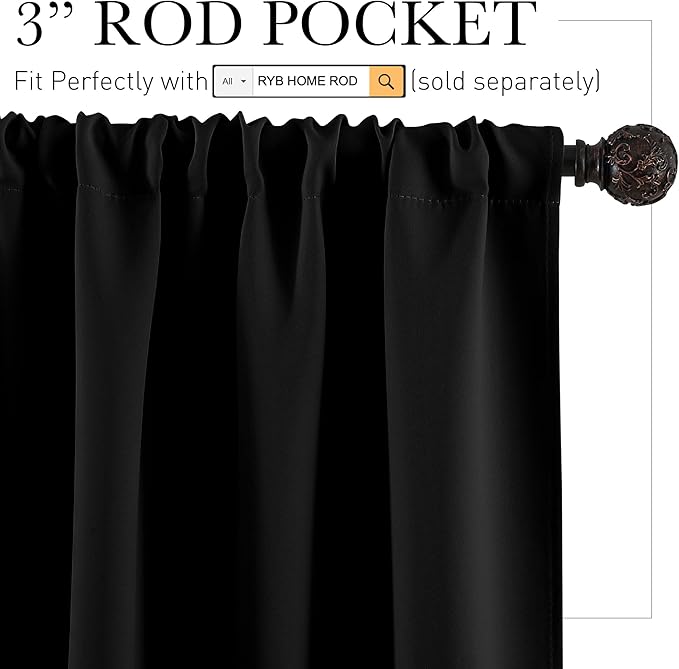 RYB HOME Large Blackout Curtains for Bedroom 84 inches Long 2 Panels Set, Privacy Thermal Insultaed Sunlignt Heat Blocking Drapes for Sliding Patio Door, Width 70 by Length 84, Black