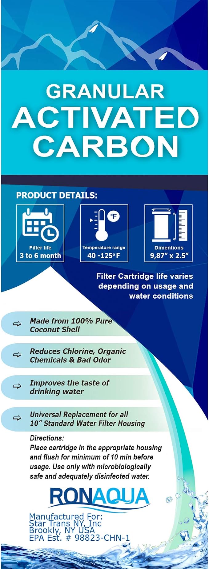 Granular Activated Carbon Water Filter Cartridge by Ronaqua WELL-MATCHED - Image 9