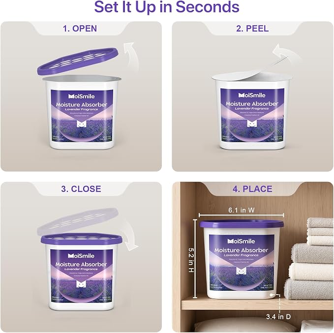 Large Moisture Absorber Buckets, 14 oz Each, Lavender Scent, 3 Pack | 14 oz Net - Image 9
