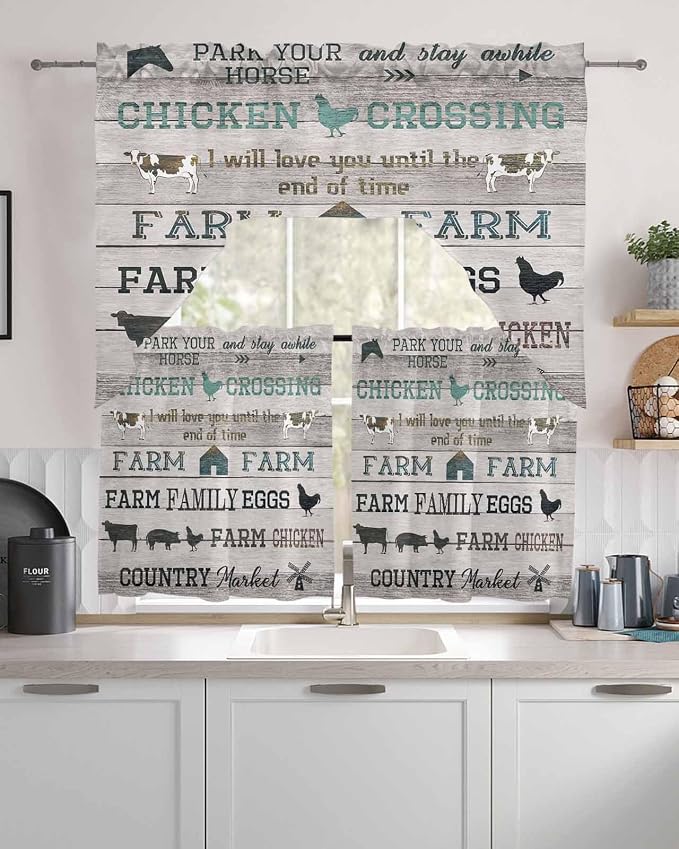 Farmhouse Swag Kitchen Curtains Valance and Tier Set, Rod Pocket Short Curtain - Image 2
