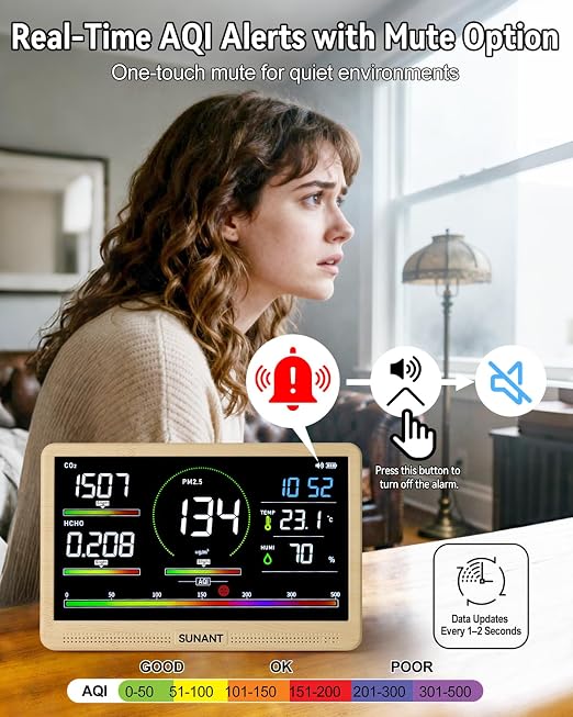16-in-1 Air Quality Monitor Indoor, Real Time CO2, Formaldehyde, Temperature & - Image 3